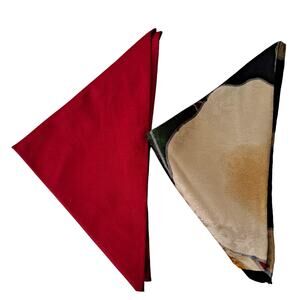 Jim Thompson Men's Satin Silk Multicolored Abstract & Red Cotton Pocket Squares